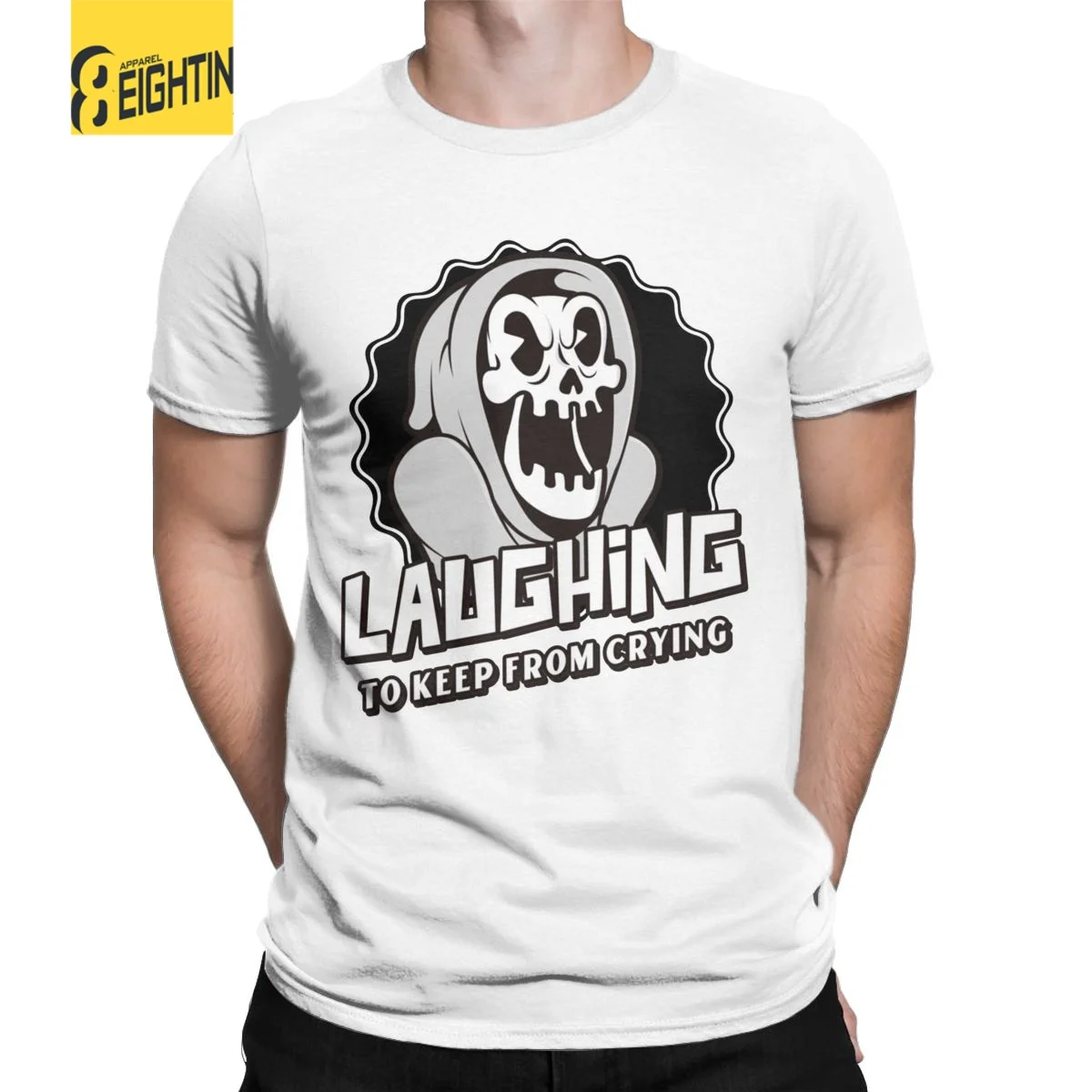 

Laughing To Keep From Crying Retro T Shirts for Men Cotton T-Shirts Round Collar Cuphead Mugman Tee Shirt Short Sleeve Clothes