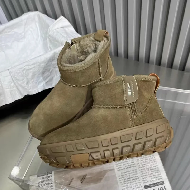 Зимние ботильоны на меховой платформе женские зимние замшевые туфли плоской