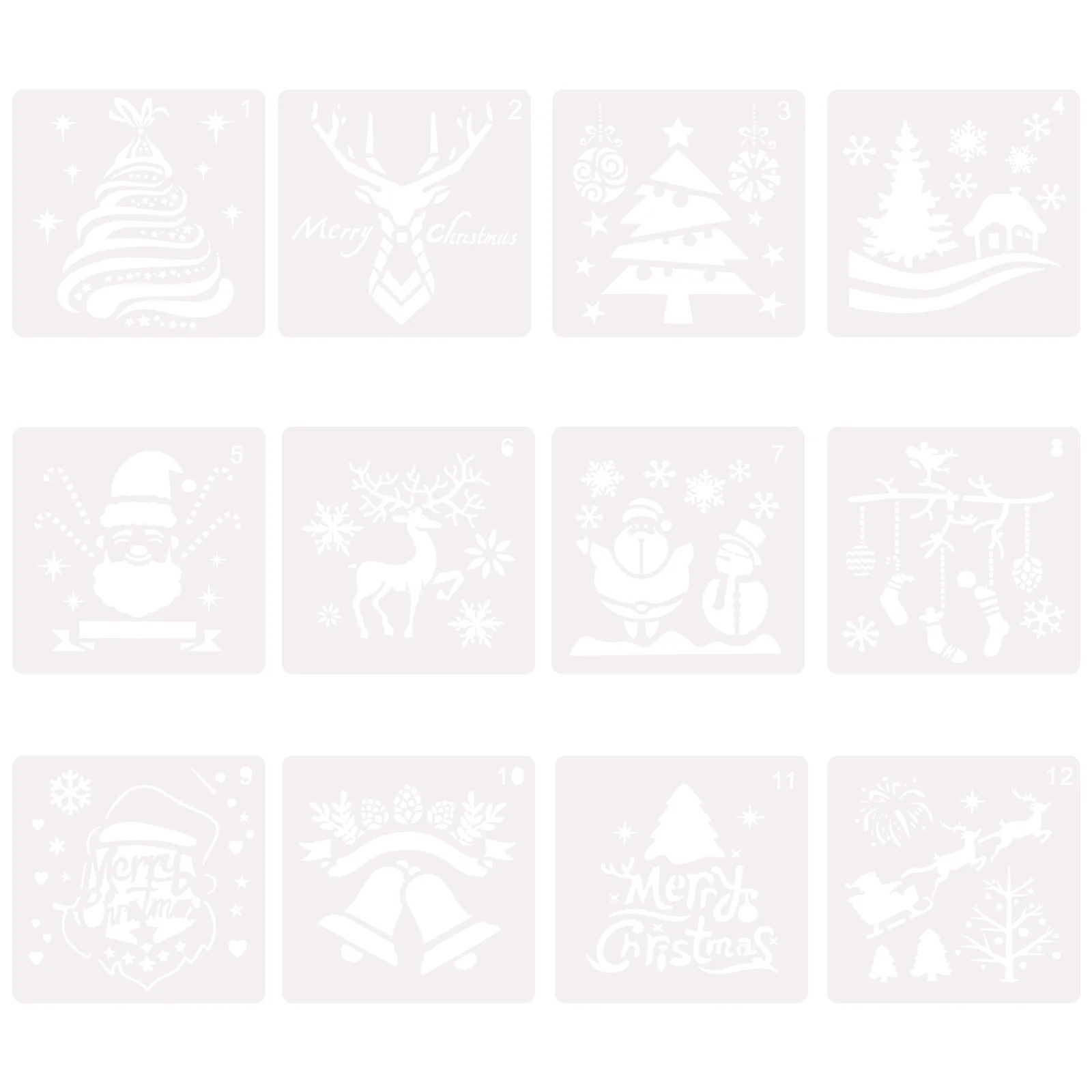 

12Pcs Nice Prime Xmas Painting Templates Hollow-out Painting Stencils for Family
