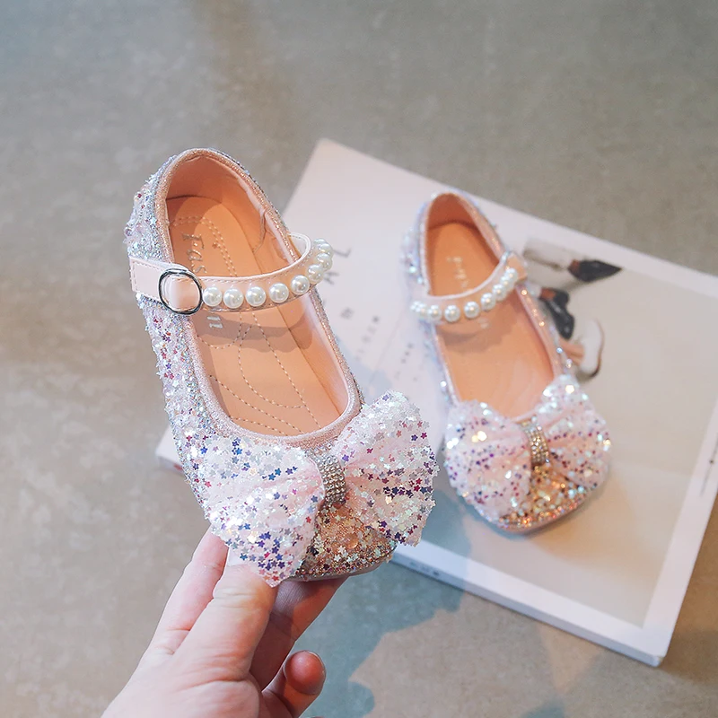 

Женские квадратные туфли с бантом, серебристые элегантные туфли с искусственным жемчугом, для выпускного вечера