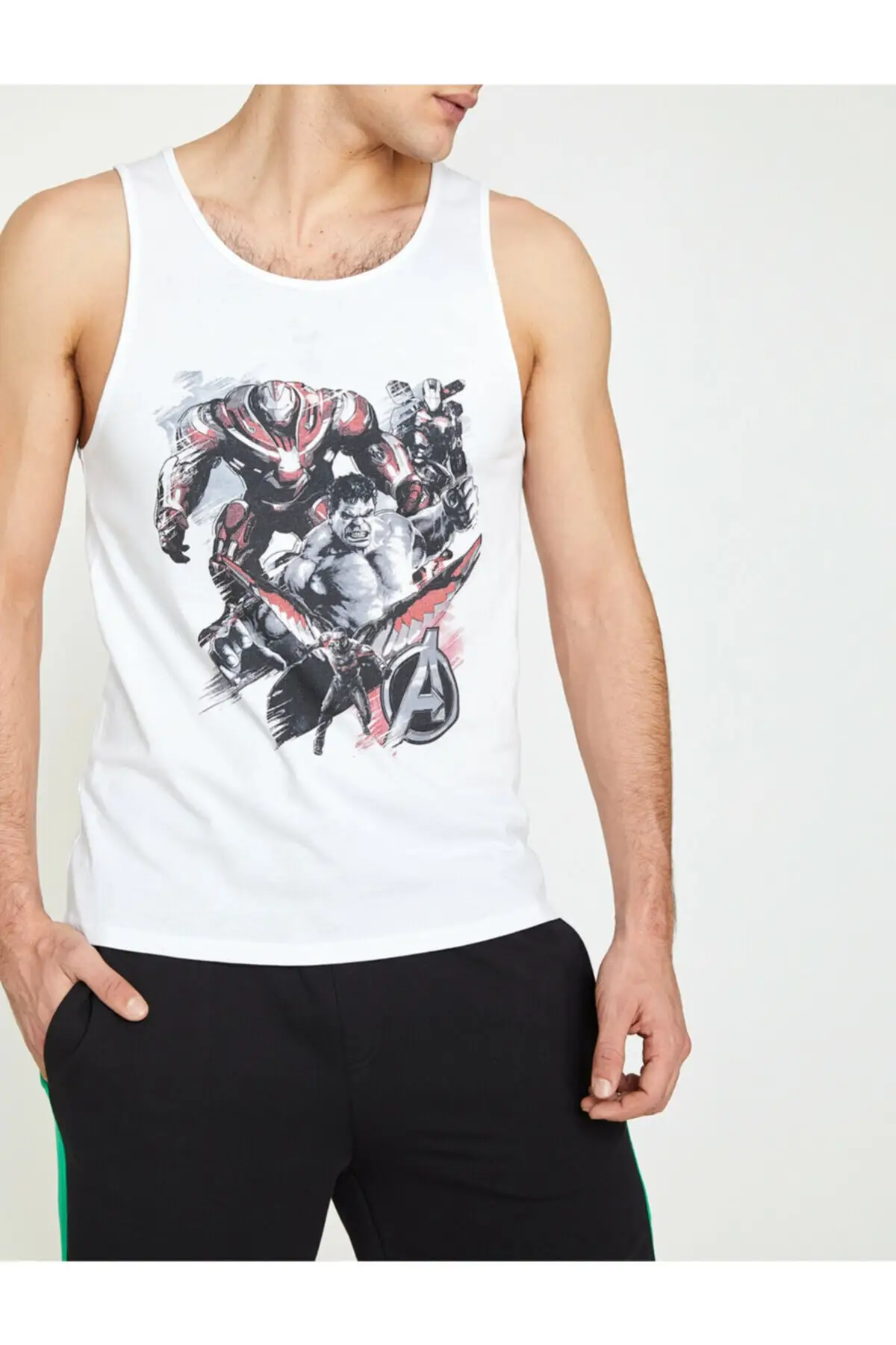 Koton мужская белая майка без рукавов с принтом велосипедного воротника 9