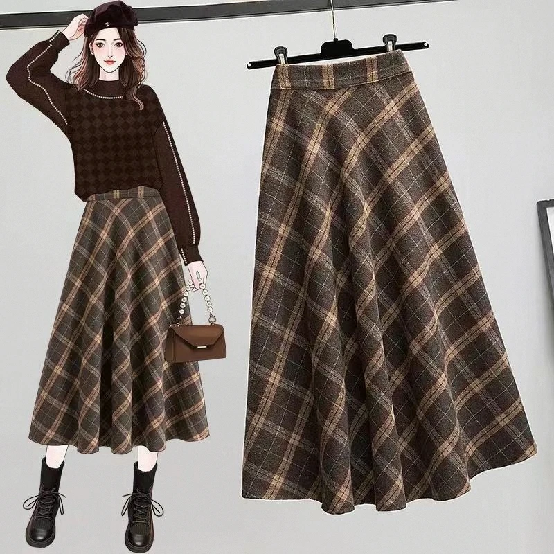 

Plaid Solid Skirts for Women 2022 New In Winter Fashion Empire Slim Fit A-LINE FALL Vintage Korean Wrap-around Skirt Mid-Calf