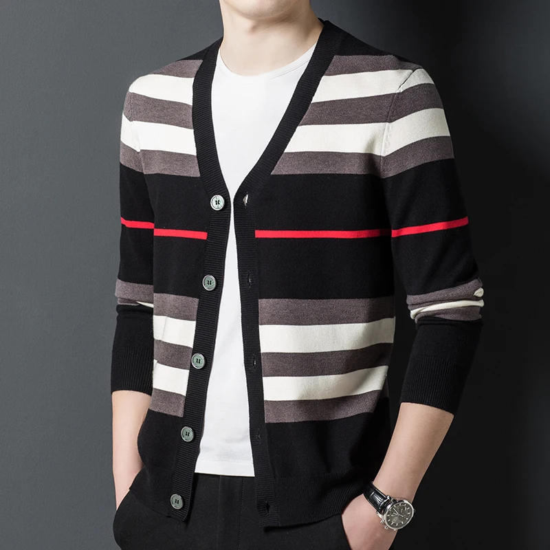 

Men's high-end knitted cardigan 2022 spring new casual striped color matching sweater quality jacket coat