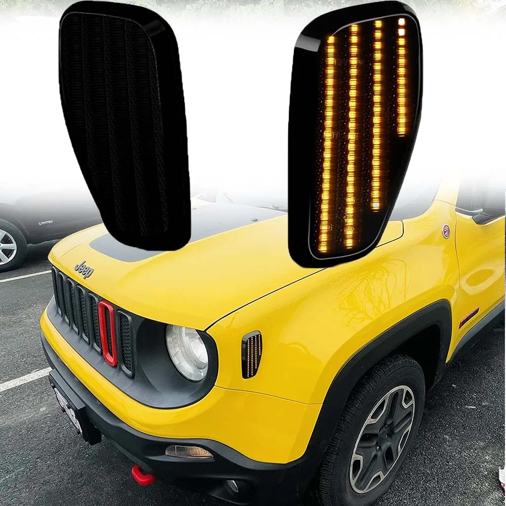 

For Jeep 2016 Renegade BU 2014-2021 Bumper LED Turn Signal Indicator Light Normal Amber Car Side Marker Lamps Conversion Kit