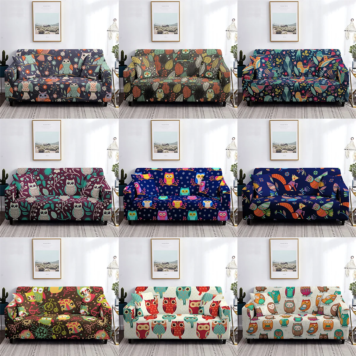 

Sofa Cover Owl Print All-Inclusive Elastic Spandex Couch Cover Sectional Sofa L Shape Sofa Cover Universal Cushion Cover
