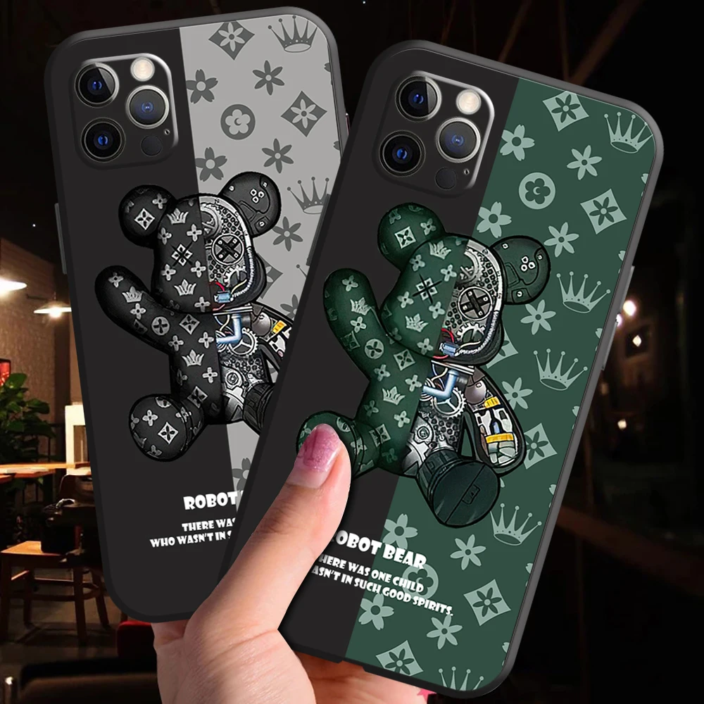 

2022 Army Bear Green Phone Case For iPhone 11 12 Pro MAX Mini 13 Pro MAX 6 6S 7 8 Plus X XS MAX XR SE 2020 Liquid Silicone Cover