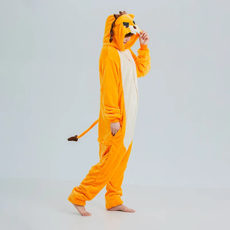 Lion Costumes Halloween Festival Cosplay Onesies Unisex Winter Cute Women Men Nightwear Anime Costumes Adults Flannel Sleepwear