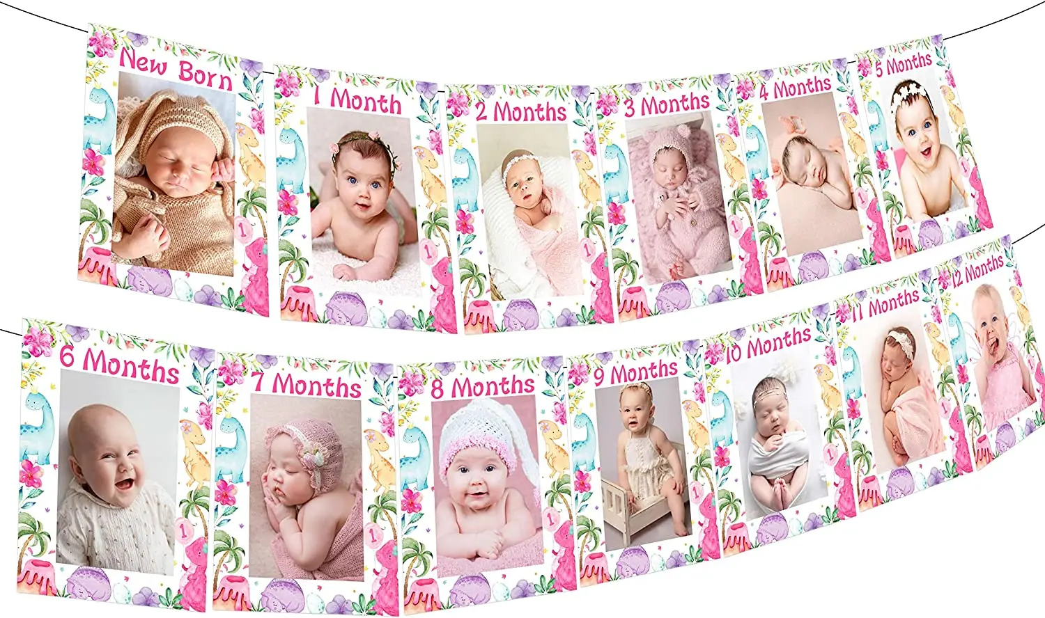 

Pink Purple Dinosaur First Birthday Decorations Dinosaur Monthly Photo Banner Dino First Birthday Party Decor for Girls Birthday