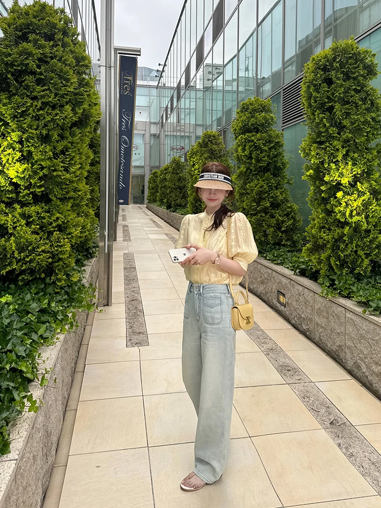 Wxlstudio рубашки с короткими рукавами и вышивкой женские летние 2024 новый дворец