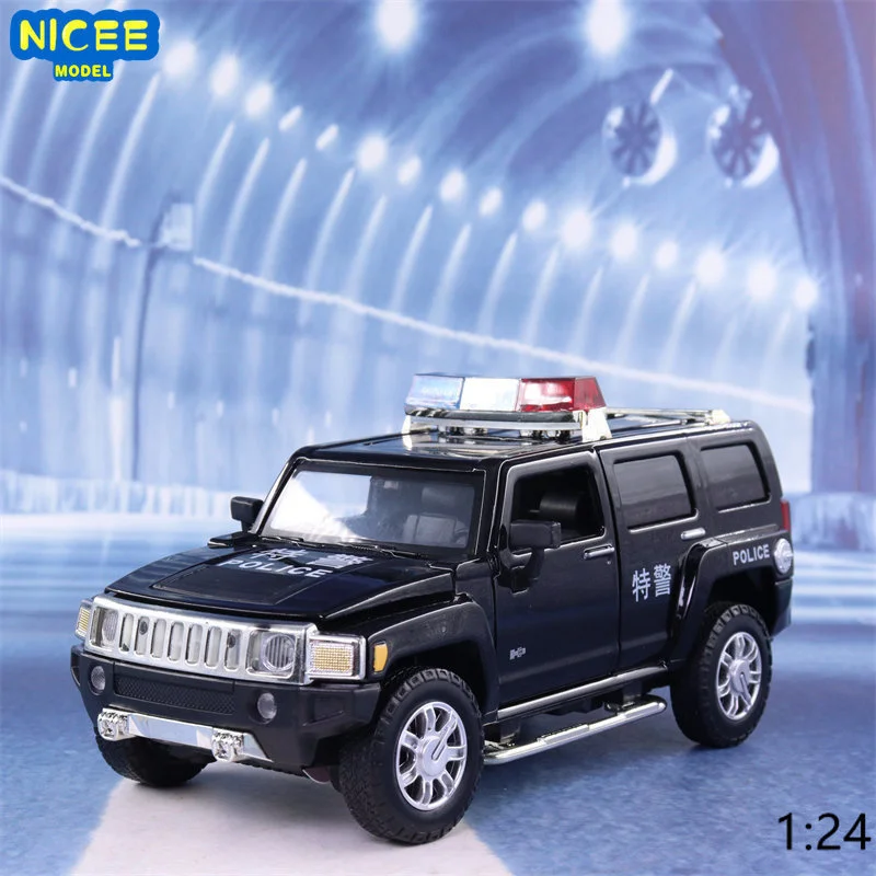 

1:24 Hummer H3 полицейский автомобиль, модель автомобиля из сплава, акусто-оптический внедорожник, металлический автомобиль, украшение, коллекция, подарок, игрушка F116