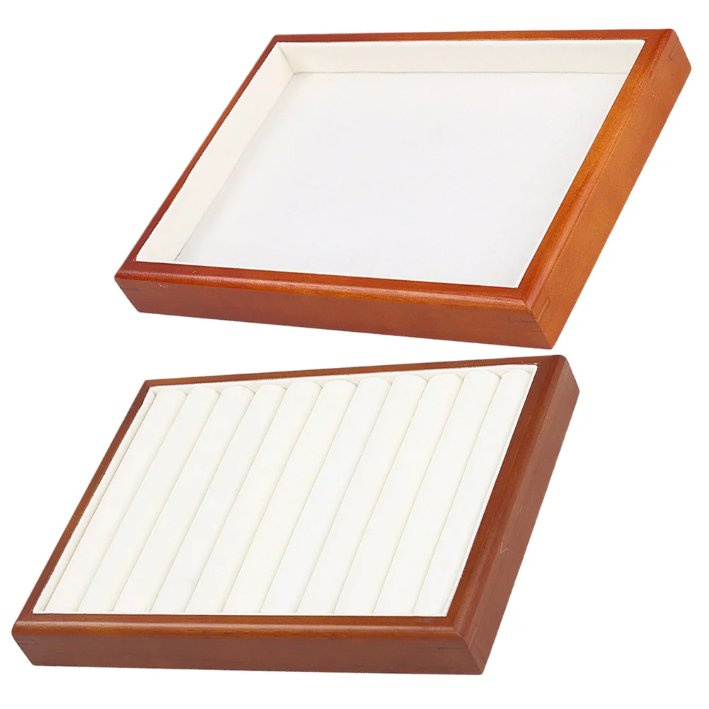 

2 Pcs Accessories Jewelry Storage Tray Presentation Board Plate Wood Rings Display
