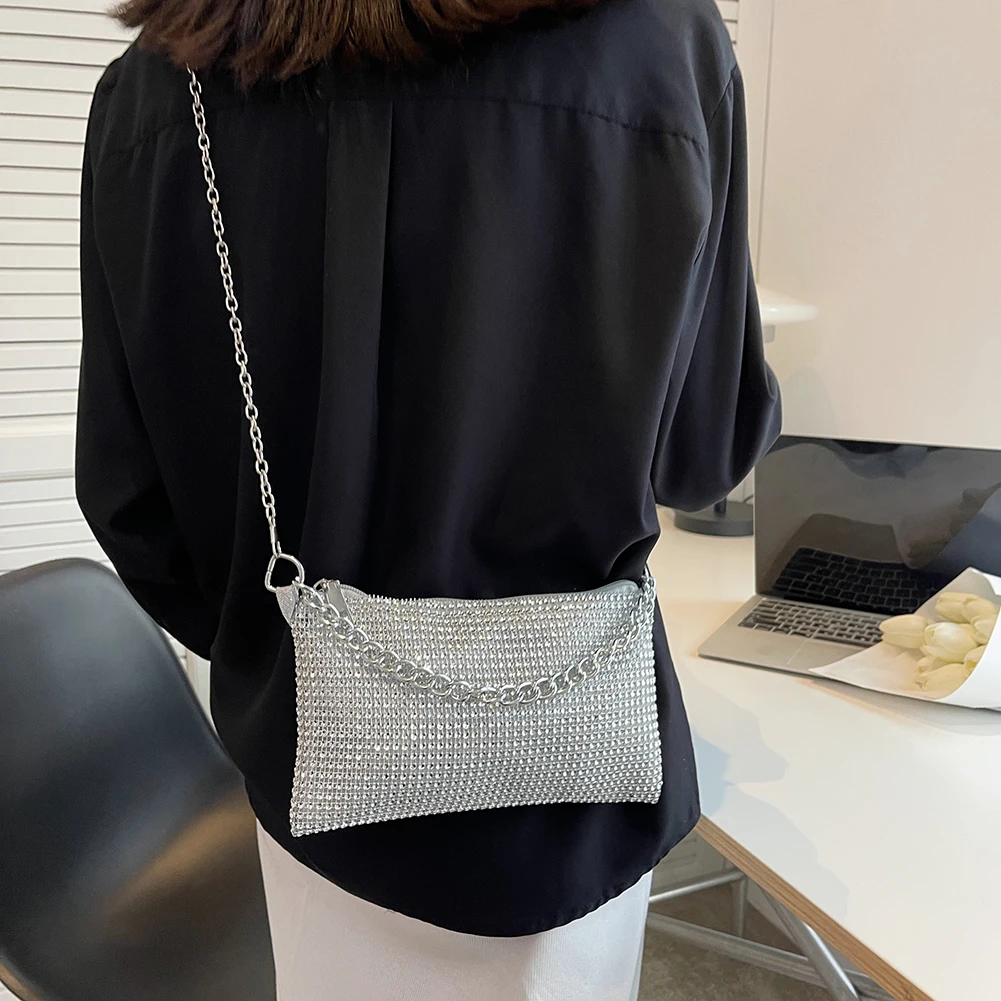

Fashion Rhinestone Shoulder Messenger Bag Shiny Design Chain Portable Ladies Envelope Crossbody Handbags Purse
