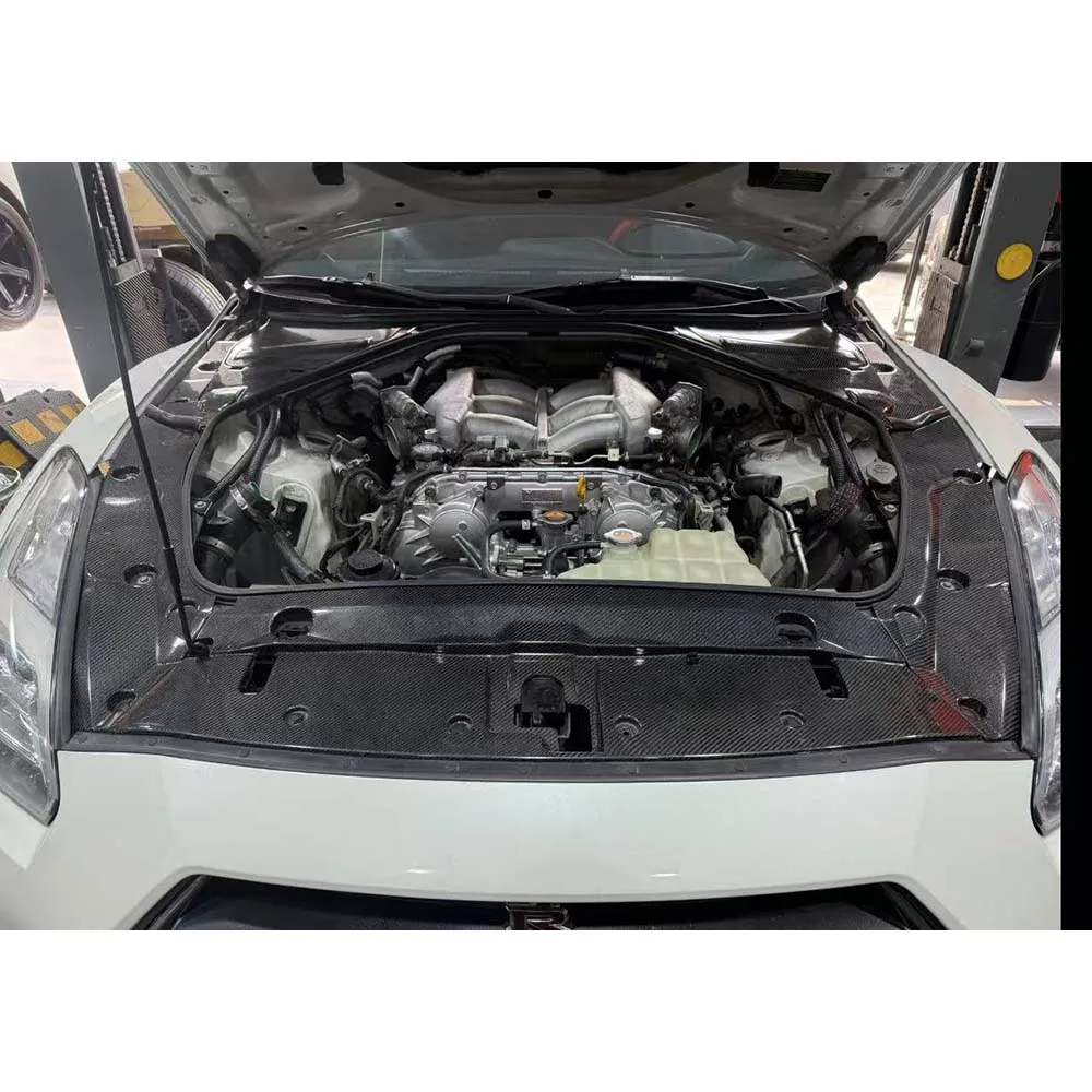 Фото Комплект крышек для двигателя из сухого карбона для Nissan GTR35 2008-2024: открывающаяся панель охлаждения двигателя, внутренняя металлическая крышка моторного отсека №5