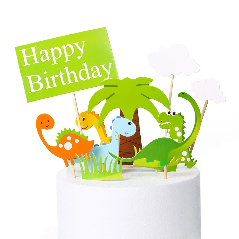 

Мультяшный динозавр торт Топпер кокосовое дерево Фотофон Детский динозавр на день рождения Аксессуары для торта