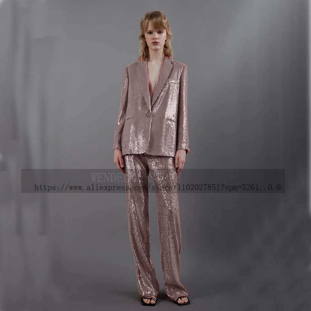 Short Set of 2 Sequins Suit 1 Button Luxury Birthday Ball Party Custom Dress Pants Sets Traf 2023 Woman Summer Suits for Women