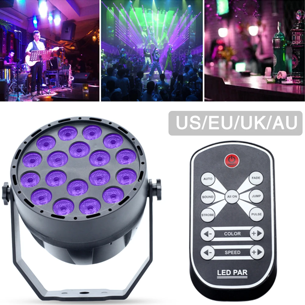 

UV Led Stage Light Black Light Par Light With Remote Sound Active 18 LEDs Auto DMX Spotlight Lamp for Disco DJ Club Show