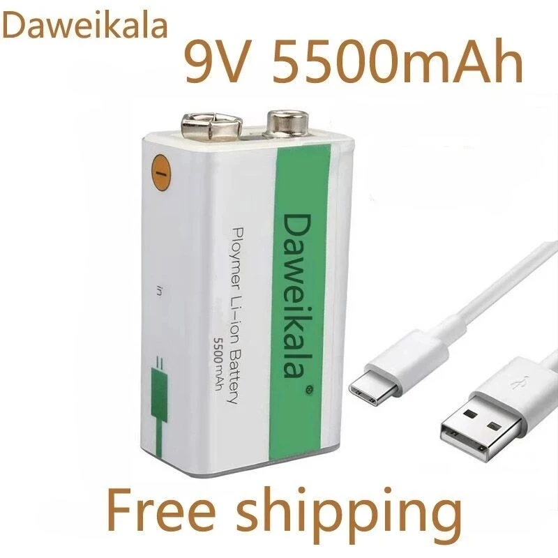 

Литий-ионный аккумулятор 9 В, USB-зарядка 9 В, 5500 мАч подходит для камер и других серий электронных товаров + USB-кабель