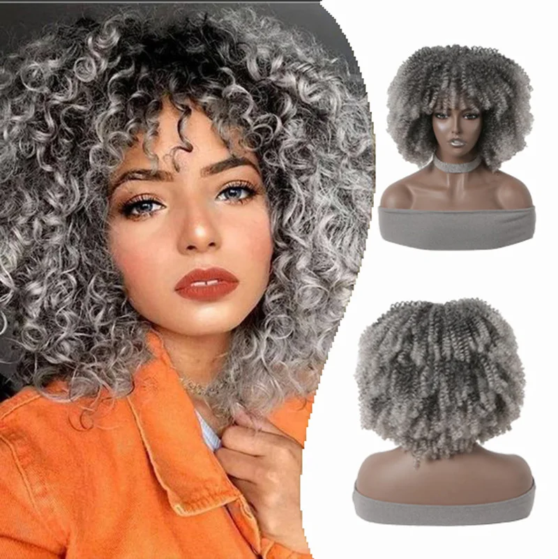 

HAIRCUBE Women's Short Gray Afro Kinky Curly Hair Wigs for Black Women Natural Looking Synthetic Hair Wigs for Daily Fake Hair