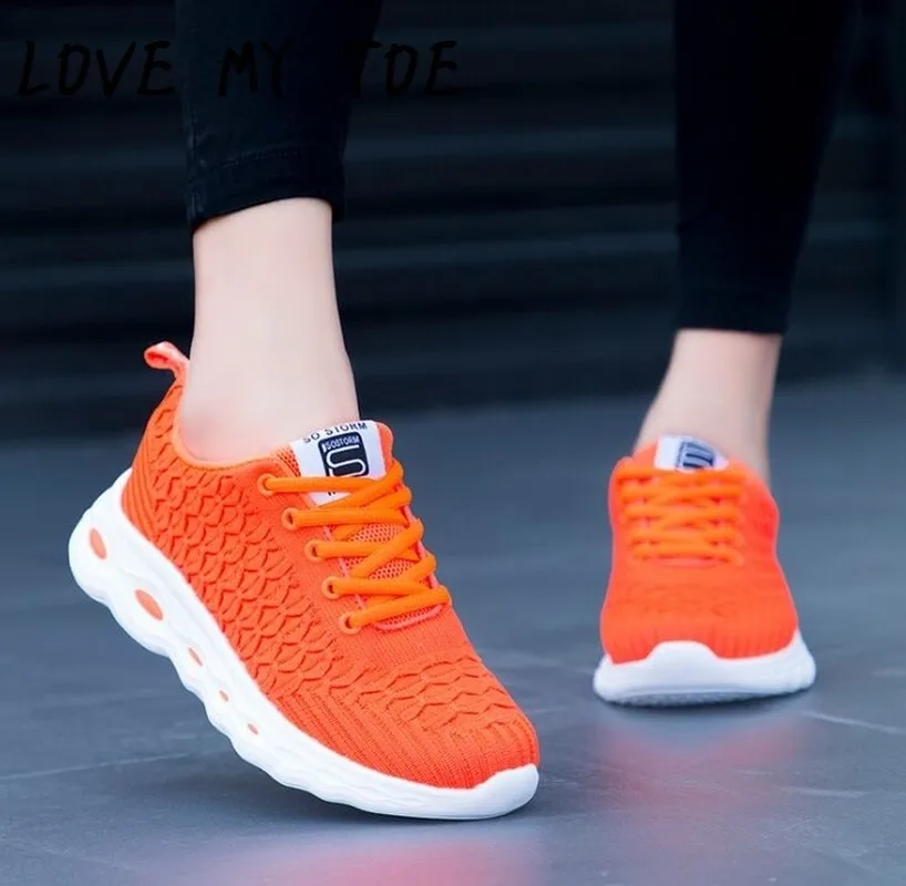 

Women's Shoes Breathable Mesh Trainers Orange Women Platform Sneakers Zapatos Mujer large size casual shoes