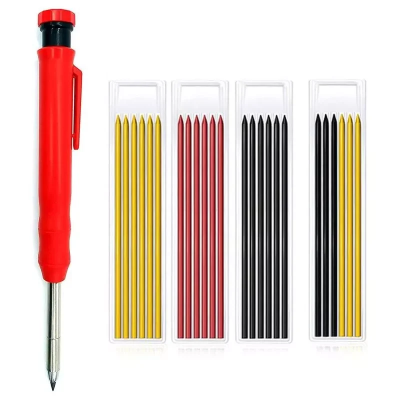 

2023NEW Carpenter Pencil Set With Refill Lead Built-in Sharpener Deep Hole Construction Pencil Marker Woodworking Carpenter Tool