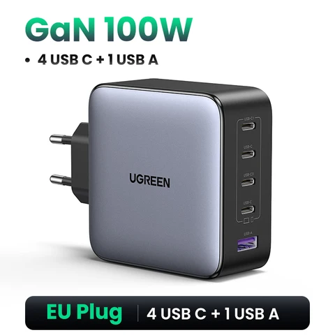 UGREEN 100 Вт GaN Зарядное устройство 5 портов USB C Зарядное устройство QC4.0 3,0 PPS Для Macbook Air Ноутбук Планшет PDFast Зарядное устройство Для iPhone 16 15 14 Pro