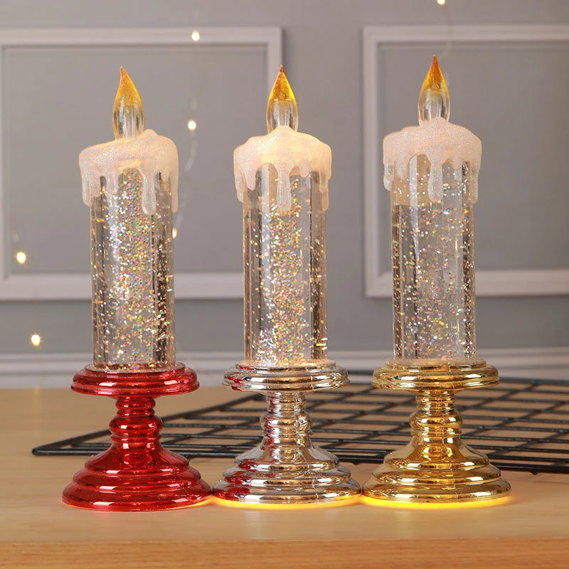 LED Christmas Candles With Pedestal Glitter Color Change Flameless  Electronic Waterproof Romantic Party Birthday Wedding Decor