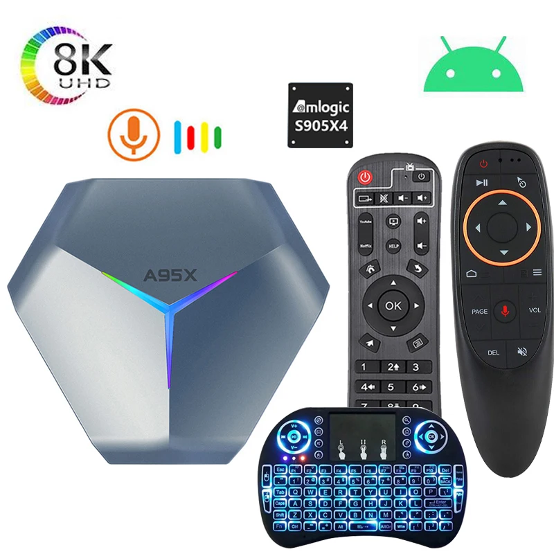 

8K Android 11 Smart TV Box A95X F4 Set Top Box Amlogic S905X4 RGB Light 4GB RAM 32G 64G 128G ROM 2.4G/5G Dual Wifi BT TV Box