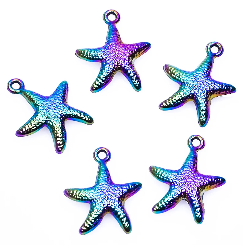 

5Pcs 23x19mm Starfish Charms Rainbow Color Ocean Animal Pendant Necklace Findings Bracelet Charm Making DIY Jewelry Accessories