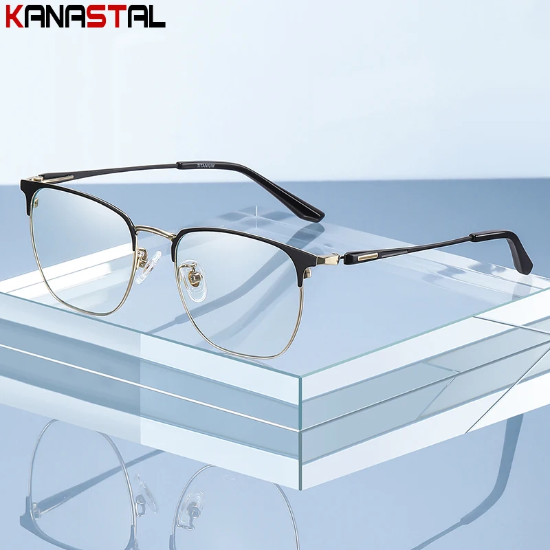 

Men's Pure Titanium Oval Eyeglasses Frame Women Literary Eyewear Optical Blue Light Blocking Myopia Prescription Reading Glasses