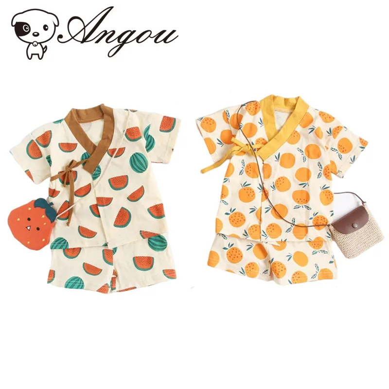 

Детская Пижама для мальчиков, домашняя одежда, летний комплект в Корейском стиле для маленьких мальчиков и девочек с фруктовым принтом, кос...