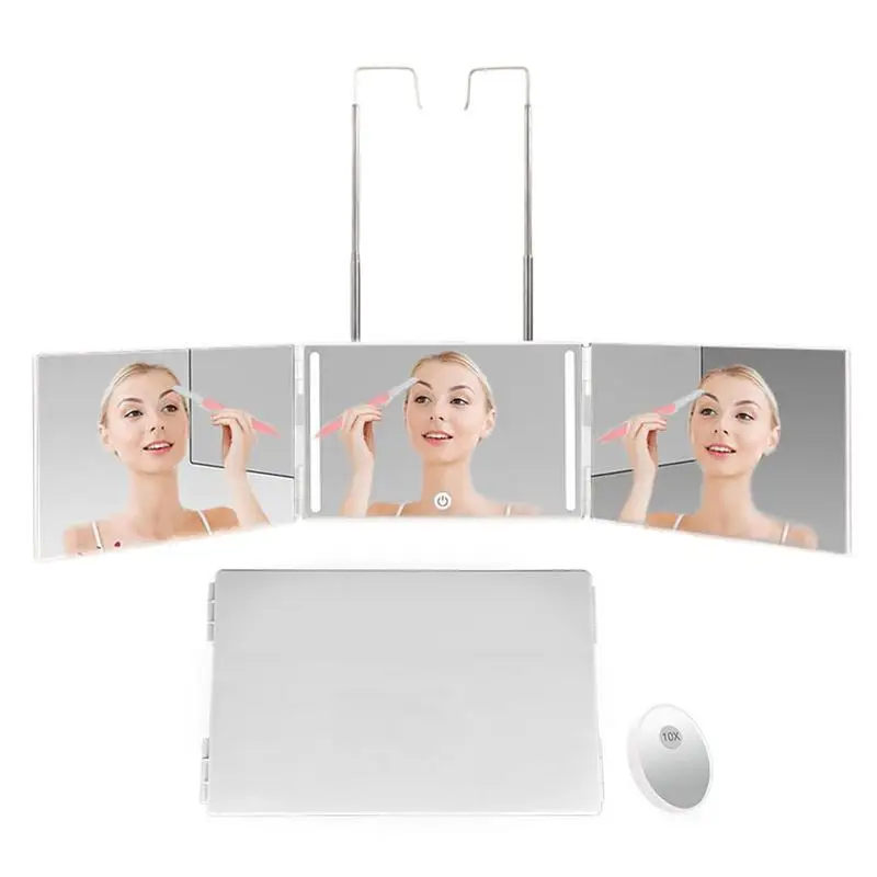 

Wall-mounted 3-way Makeup Shaving Mirror With Height Adjustable Telescoping Hooks And 10X Magnification Mirror Bath Mirrors