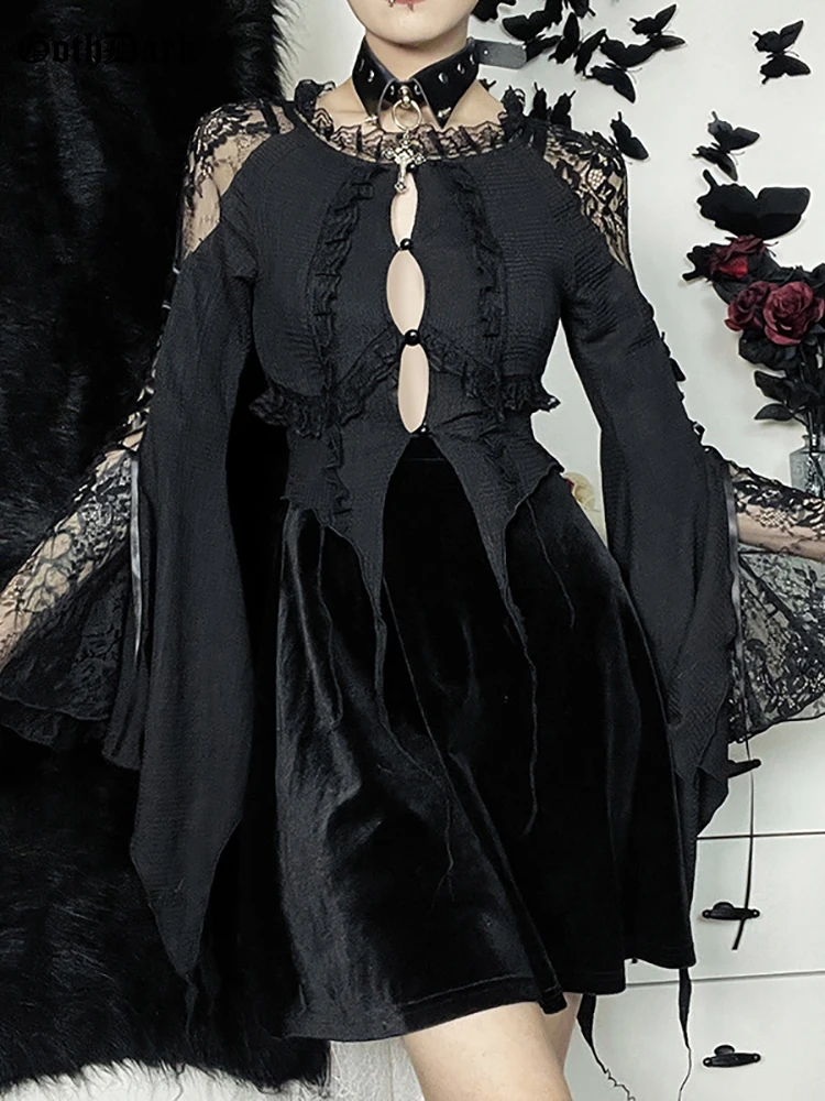 Goth Dark Mall готические женские блузки с расклешенными рукавами