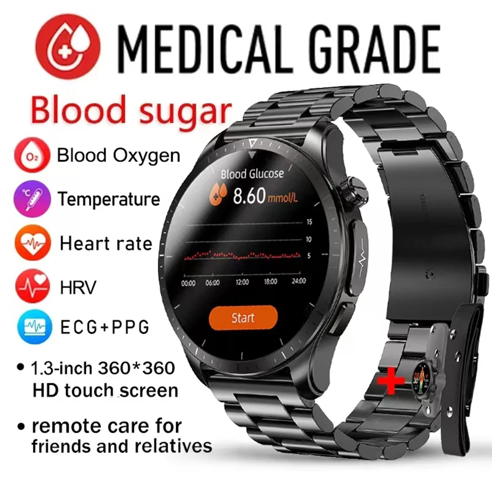 

New Smart Watch ECG PPG AFE HRV Blood Sugar Blood Pressure Oxygen Body Temperature Monitor IP68 Waterproof E420 Smartwatch Men