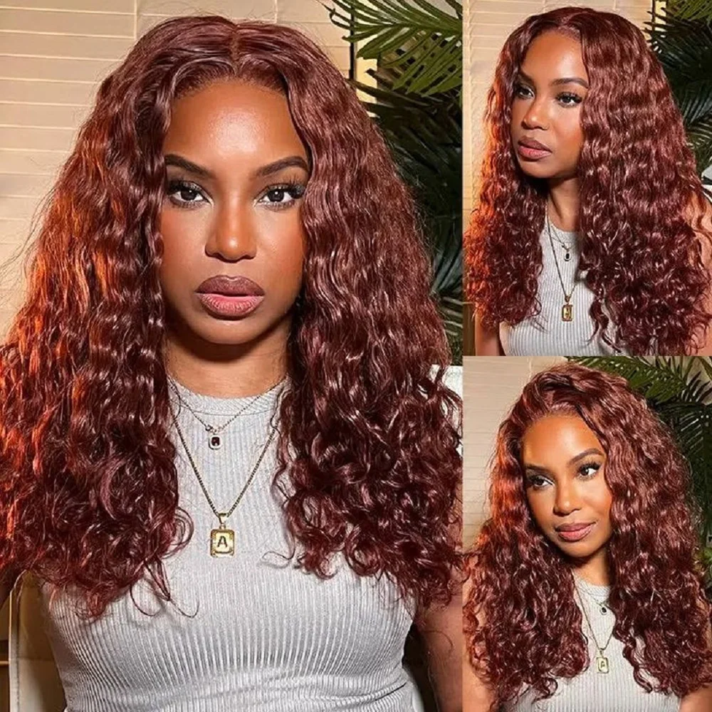 Nadula Hair 33B Reddish Brown Water Wave 13x1 T Part Lace Frontal Wig Pre Plucked With Baby Hair 100% Human Hair For Women
