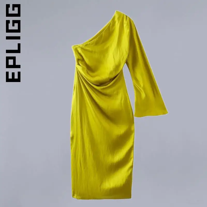

Платье Epligg женское асимметричное, мягкое элегантное базовое элегантное винтажное платье желтого цвета, одежда для ленивых