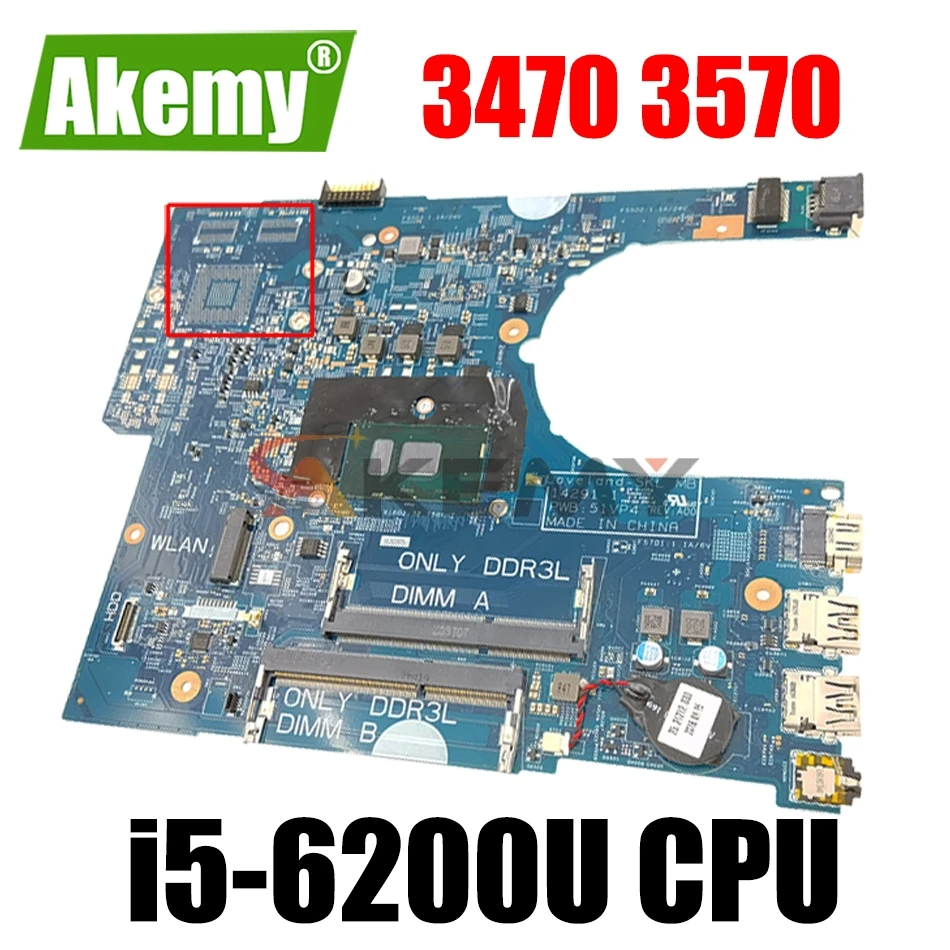 

CN-0YKP8M 0YKP8M YKP8M For Dell Latitude 3470 3570 Laptop Motherboard 14291-1 PWB:51VP4 W/ SR2EY i5-6200U CPU 100% fully tested