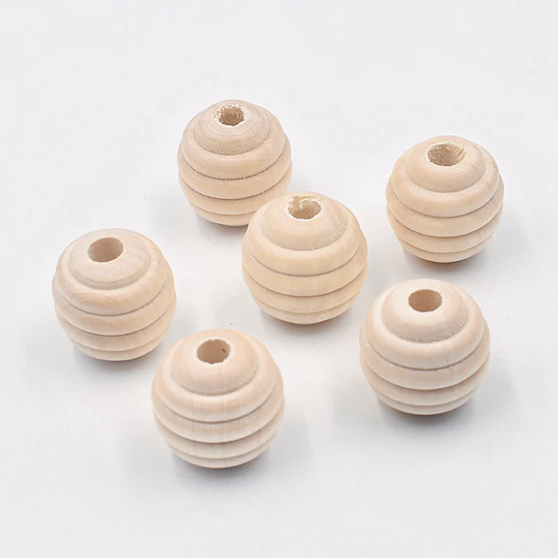 5pcs Round Plicated Shape  20mm Big Natural Wood Loose Handcraft Beads for DIY Crafts Jewelry Making