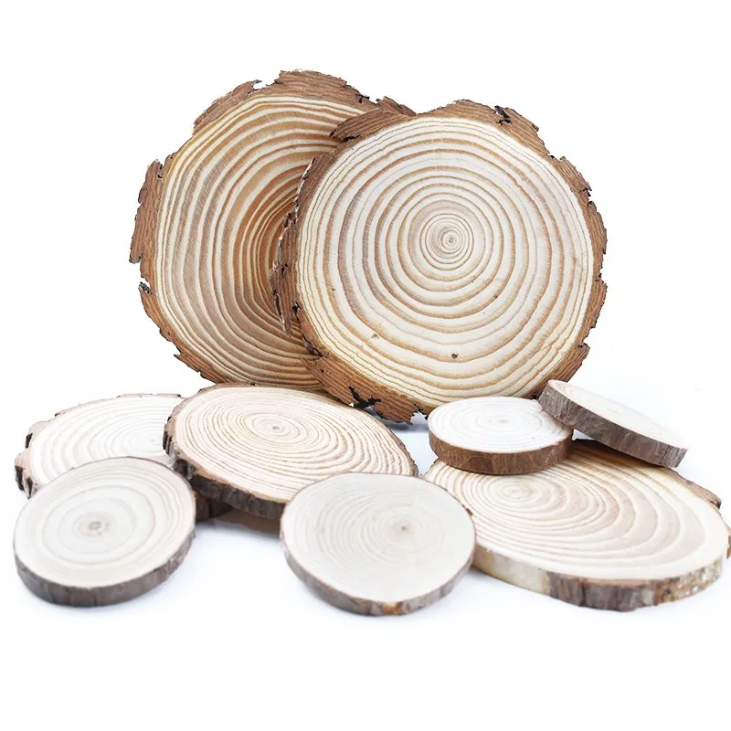 

1pcs 6-15cm Thick Natural Pine Round Unfinished Wood Slices Circles With Tree Bark Log Discs DIY Crafts Wedding Party Painting