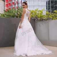 classic aline wedding dress sccop bridal robe de mariee lace appliques dress tulle custom made vestidos de novia illusion