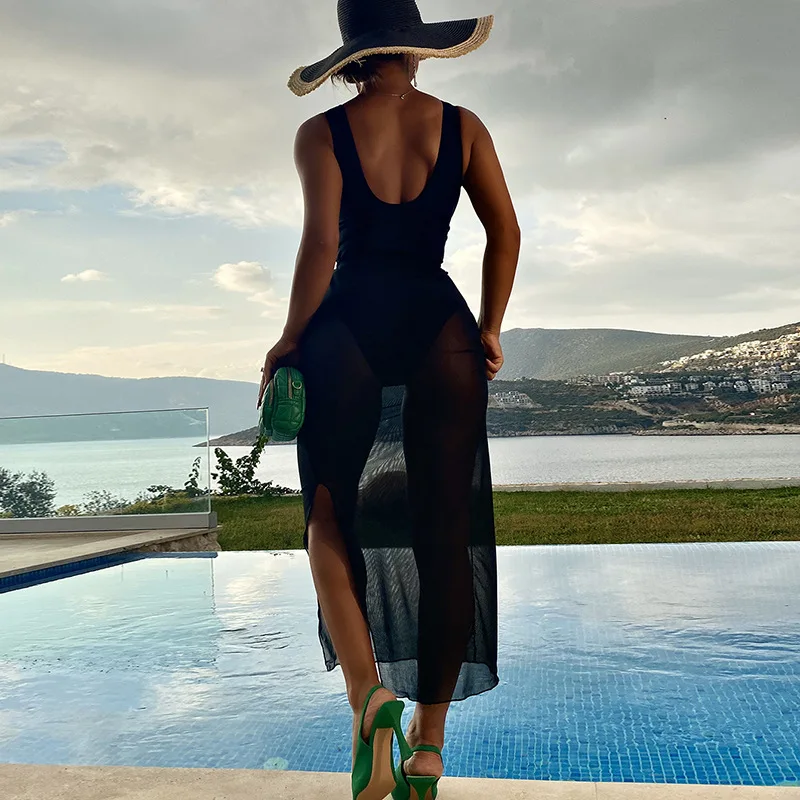 Цельный купальник женский сексуальный черный купальный костюм прозрачная