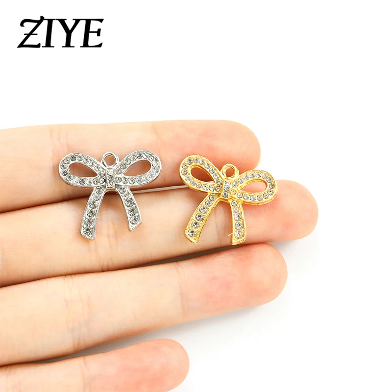 

10pcs 19*22mm Hollow Bow Tie Crystal Rhinestone Charms Trendy Alloy Pendant For DIY Necklace Earrings Jewelry Making Accessories