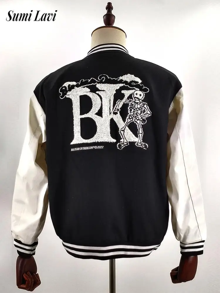 

Повседневная мужская бейсбольная куртка в стиле пэчворк с длинным рукавом, осенняя модная дизайнерская бейсбольная куртка с вышивкой, Мужская винтажная уличная одежда