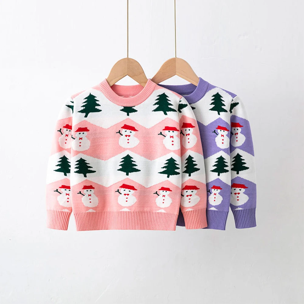

Prowow Christmas Children Sweaters Boys Girls Long Sleeve Knit Top Coat Snowman Print Sweater 2023 New Year's Winter Clothes