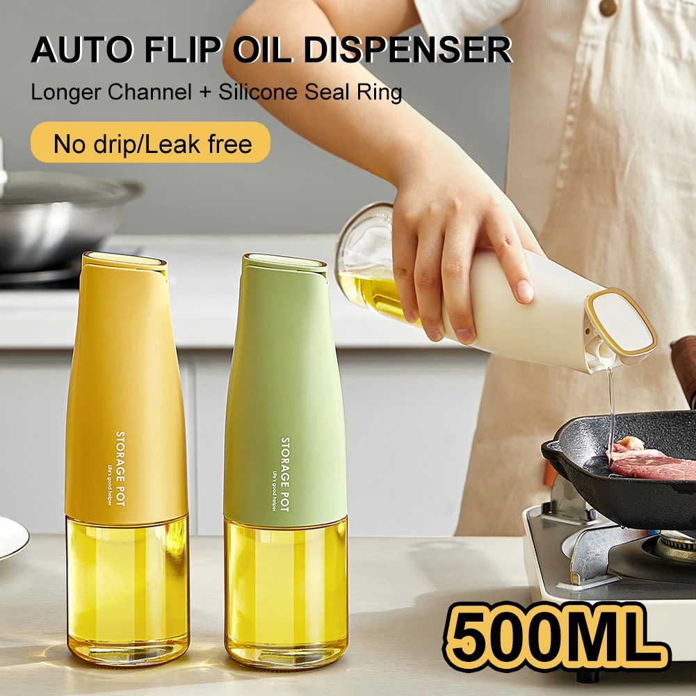 

Olive Oil Dispenser Glass Oil and Vinegar Dispenser with Auto Flip Lid Leakproof Non-Drip Oil Pouring Bottle for Kitchen Cooking