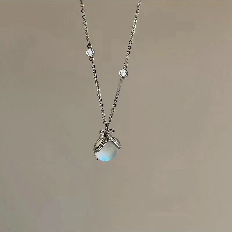 Фото Корейская мода кулон Лунный камень Светлячок ожерелье с цирконом бант сердце бабочка цепь до ключиц для женщин девушек Ювелирные изделия Подарки №3
