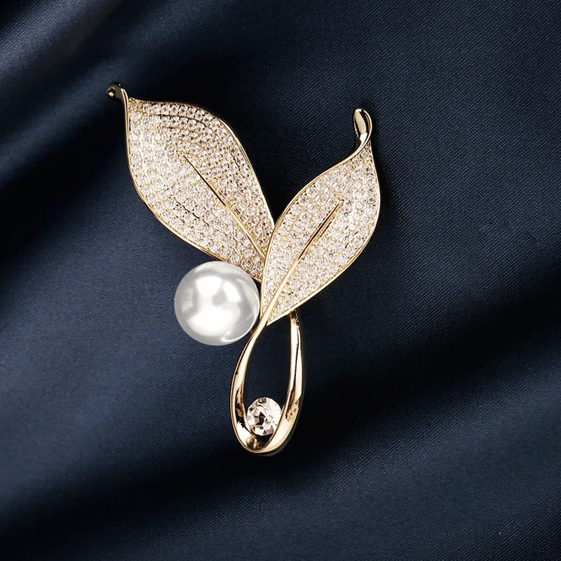 

Delicate Tree Leaf Brooches Pins for Women Vintage Crystal Rhinestone Shirts Suits Lapel Brooch Pin Retro Collar Badge Jewelry