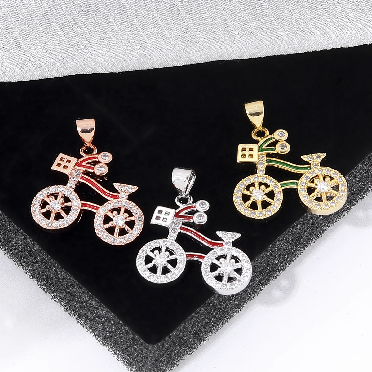 

Cute Bike Bird Charms Pendant 18k Gold Plated Necklace Making Supplies Zirconia Copper Bracelet Earring Charms Handmade Findings