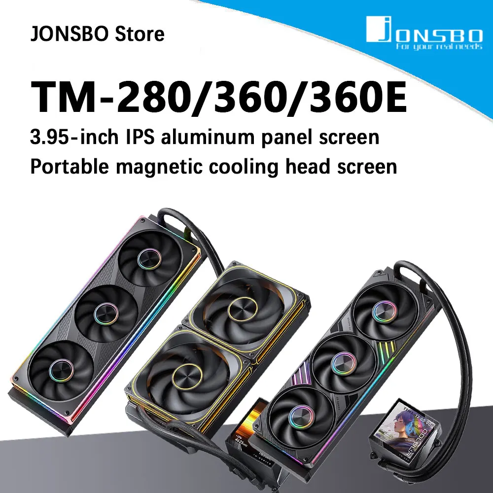 Фото Водяное охлаждение JONSBO TM Series AIO 360/280 мм с 3,95-дюймовым IPS-экраном, ARGB-вентиляторами, магнитным дисплеем на насосе, для процессоров AM5, AM4, 1700, 1850 №1