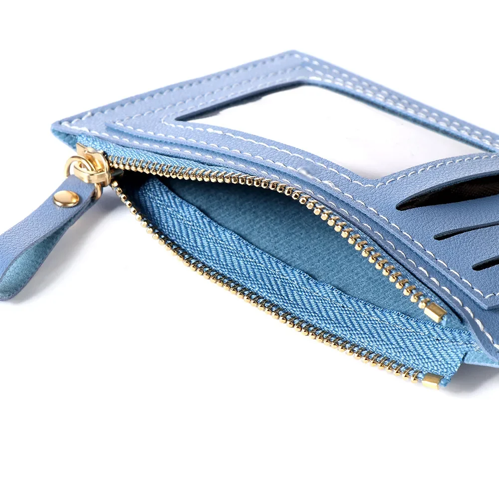 Ultra-thin Mini Business Wallet Men's Women's PU Leather Zipper Cash ID Card Credit Card Holder Short Purse Holiday Gift