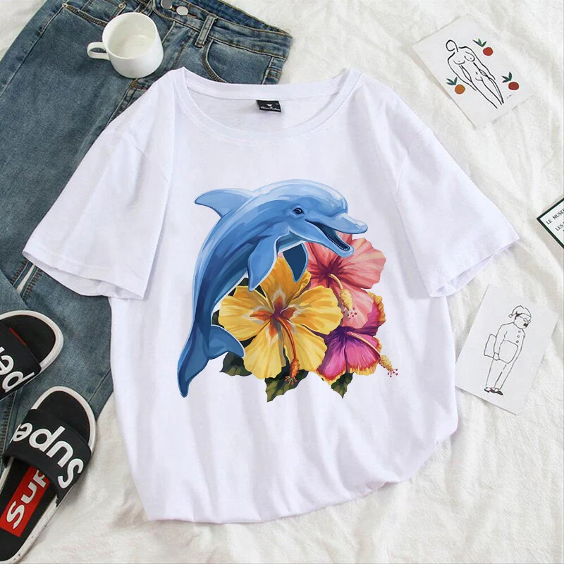 

Women T-shirts Casual Cartoon Print Streetwear Basic Clothes Harajuku Lady Tee Beautiful Pattern Illustration Y2k Clothes Tops